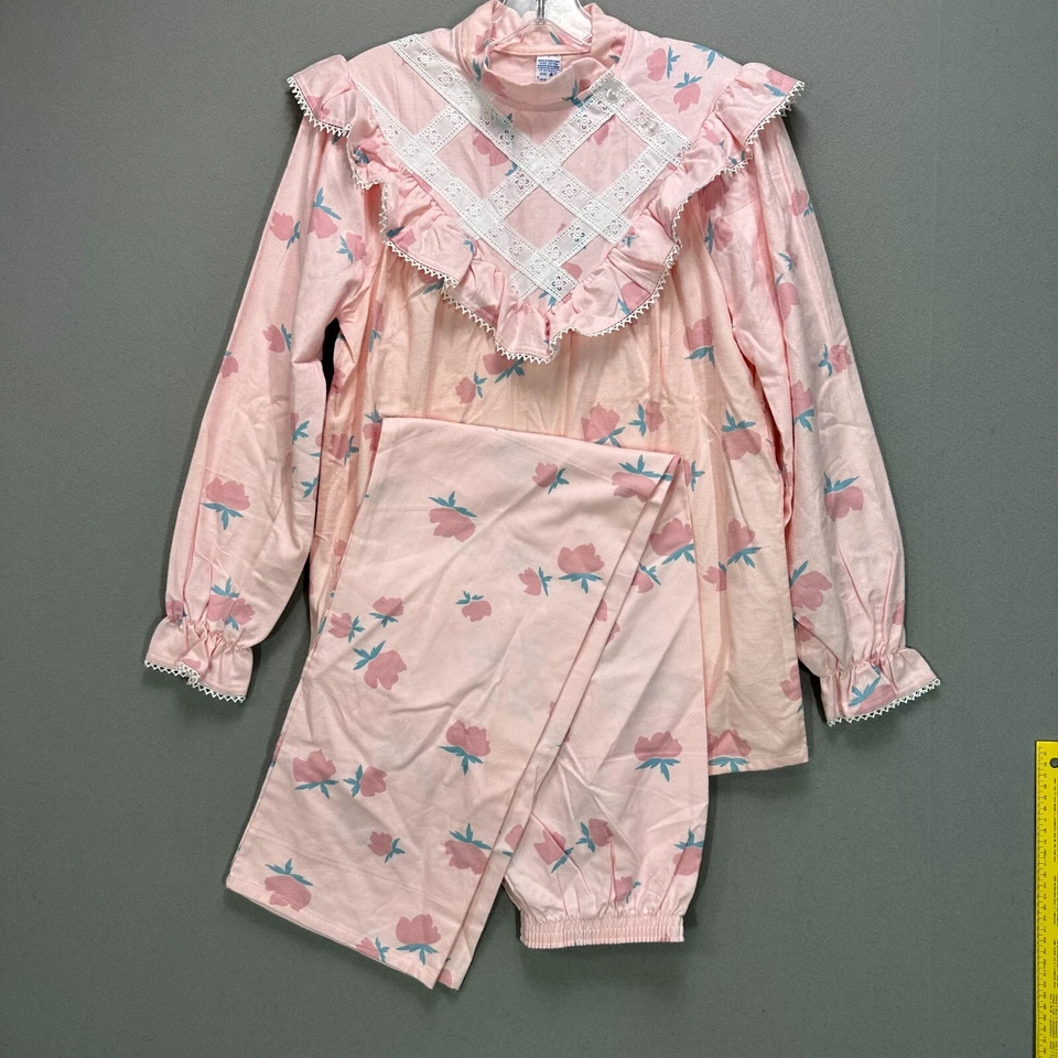 Conjunto De Pijama De Colección Sears Volantes Algodón Franela Rosa Floral Casa Núcleo Talla 32 S/M Foto 1 de 4