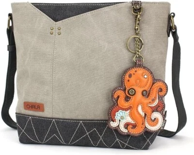 New CHALA PRISM Crossbody Bag  Grey Gray Coin Purse Canvas OCTOPUS  gift - Image 1 of 4