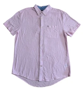 Tommy Hilfiger Men’s Shirt Linen Blend Pink Short Sleeve Custom Fit Sz XL - Picture 1 of 7