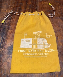 First National Bank Westminster, Colorado Money Bag, Drawstring Plastic Tips - Picture 1 of 3