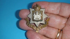 MILITARY BRITISH ROYAL ARMY WWII BRASS CAP BADGE - EAST SURREY - Picture 1 of 10