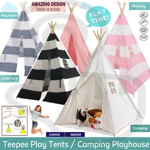 Linen Canvas Kids Teepee Tent Children Wigwam Indoor Outdoor Play House Tunnels - Picture 1 of 25