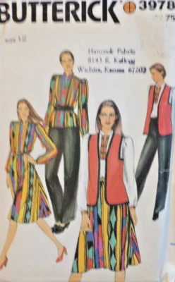 Butterick Sewing Pattern 3978 Misses Vest Blouse Skirt and Pants Size 12 VTG UC - Image 1 of 4