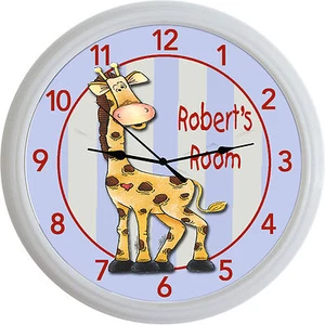 Jungle Animal Safari Giraffe Custom Personalized Wall Clock Baby Nursery New 10" - Picture 1 of 3