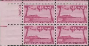 Plate Block of 4 stamps - Scott C46 - 80 cent - 1952 - Hawaii - Air Mail - MNH - Picture 1 of 1