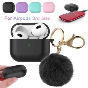 For Apple AirPods 3 Cute Silicone Case Soft Charging Cover w/ Keychain Fur Ball - Picture 1 of 36
