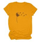Womens Solid Basic Loose T-Shirt Summer Short Sleeve Flying Flower Printed Top