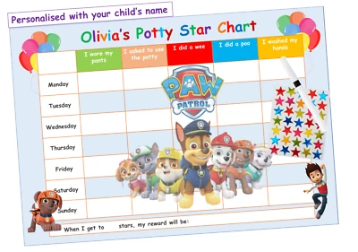 Potty Toilet Training Reward Chart - Kids Boys Girls Sticker Star - Reusable PAW - Image 1 of 4