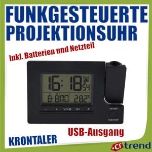 KRONTALER Funkgesteuerte Projektionsuhr Digitale Anzeige USB-Ausgang Schwarz - Bild 1 von 1