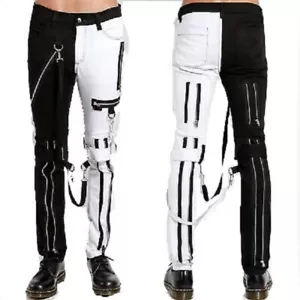 Men Alternative Goth Pants Black & White Cotton Trip Pants - Picture 1 of 4