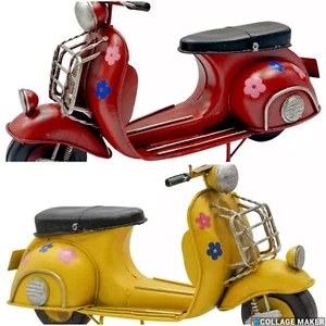 Scooter Vespa Ornament Model Yellow / Red Vintage Retro Style Metal Tin - Picture 1 of 18