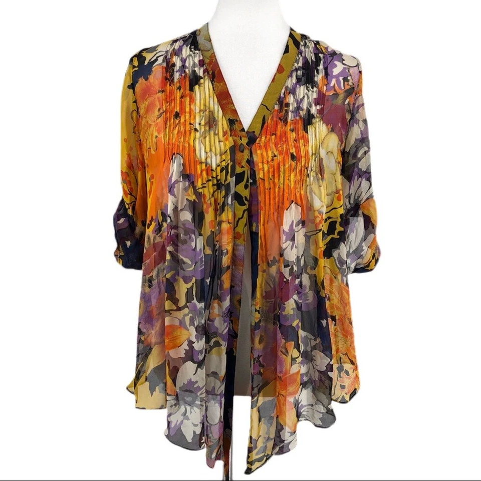 Top para mujer Gibson naranja 100 % seda estampado floral Fly Away talla S Foto 1 de 4