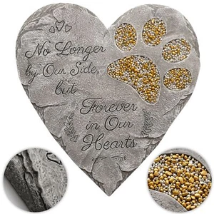 Pet Memorial Stone - Gray | Dog or Cat Garden Stone Heart Paw Print | Headsto... - Picture 1 of 8