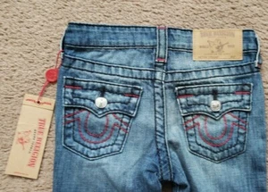 NWT True Religion Boys Straight Big T Jeans, Size 5, Red Stitching - Picture 1 of 4