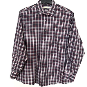 Michael Kors Mens Shirt Size 18 1/2 34/35 Plaid Non Iron Purple Button Office - Picture 1 of 15