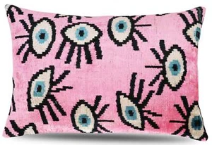 Canvello Handmade Velvet Silk Evil Eye Throw Pillow With Down Insert - Picture 1 of 1