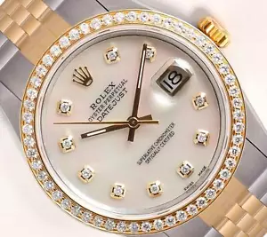 Rolex Datejust 18k & Stahl 36 mm weiß MOP Diamant Zifferblatt - 18k Diamant Einfassung - Bild 1 von 6