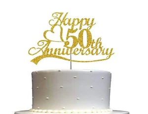 50th Anniversary Cake Topper Gold Glitter, 50 Wedding Anniversary Party - Picture 1 of 4