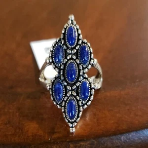 LAPIS LAZULI STERLING Silver Elongated Cluster Ring, Handcrafted, Size 8, NEW - Picture 1 of 12