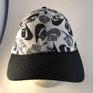Nike Hat Heritage 86 Swoosh Logo All Over Print Cap Black White Relaxed Fit - Picture 1 of 6