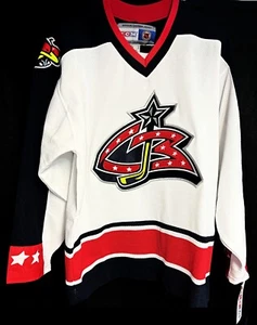 VINTAGE-NWT-LARGE COLUMBUS BLUE JACKETS HOME CCM NHL LICENSED HOCKEY JERSEY - Picture 1 of 3