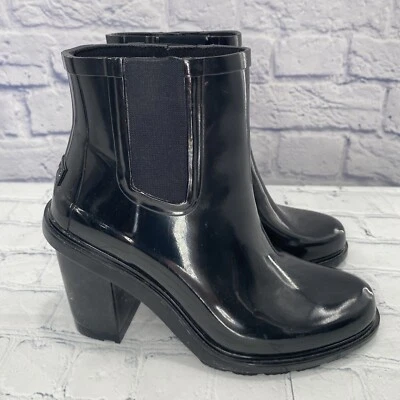 Botas Chelsea Hunter Original Refinadas Tacón Alto Negro Brillante EE. UU. 7 Nunca Usadas Foto 1 de 4