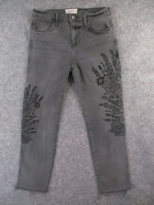 Free People Jeans Womens 26 Grey Denim Skinny Mid Rise Dark Wash Floral 26x27 - Image 1 of 4