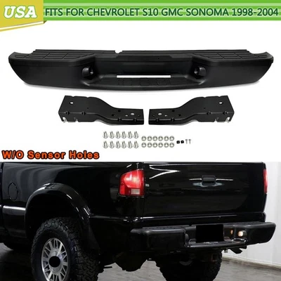 Black Rear Step Bumper Assembly For Chevy S10 GMC Sonoma Fleetside 1998-2004 Foto 1 de 4