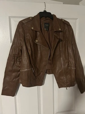 Jaqueta de motociclista feminina Thalia Sodi couro sintético marrom tamanho G - Imagem 1 de 4