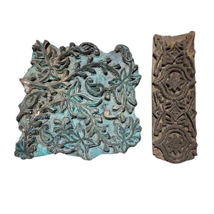 Antique Hand Carved Wood Floral Fabric Textile Wallpaper Printing Block Stamp - Picture 1 of 4