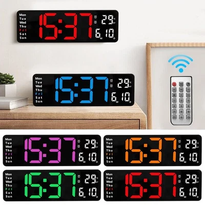 Digitaluhr Große LED Anzeige Alarm Wecker Uhr mit Temperatur Datum Fernbedienung - Image 1 of 4