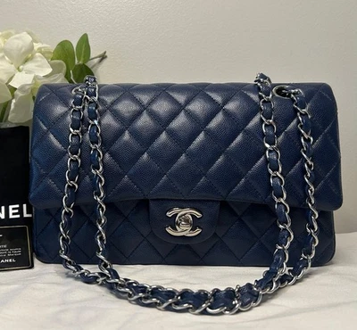 CHANEL Medium Classic Double Flap Caviar Quilted Handbag Dark Navy - Image 1 of 4