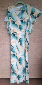'Renee L🖤ves Frances' Size XL Green/Yellow/White Rayon Wrap Maxi Women's Dress - Picture 1 of 9