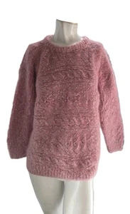 Maglione donna A Sheeos lavorato a mano Irlanda grande rosa mohair shaggy vintage - Foto 1 di 7