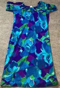Vintage Hawaiian Dress 22 Aloha MuMu Made in Hawaii Blue Purple Green Mrs Roper - Picture 1 of 9
