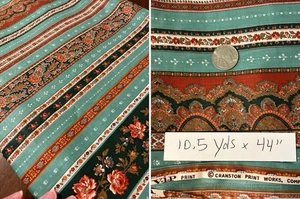 VTG Fabric Cotton Floral Green Brown 90s VIP Cranston 10.5 Yds x 44" NEW Sew - Picture 1 of 13