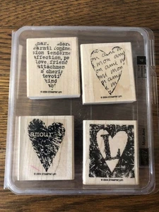 4-Piece Set STAMPIN' UP! Wood Mounted Rubber Stamps MON AMI Love - Picture 1 of 4