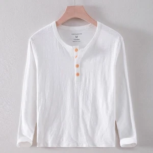 Primavera Nueva Camiseta Para Hombre Manga Larga Color Sólido Delgada Transpirable Informal Algodón - Imagen 1 de 21