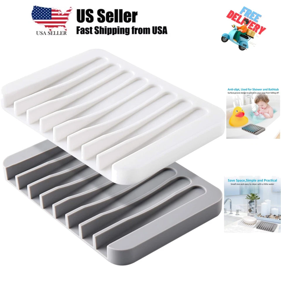 2pcs Mcyye Self Draining Soap Dishes Premium Silicone Holder Soap...