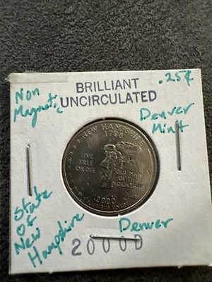 2000 D New Hampshire State Washington Quarter.  UNC. Old Man Mountain. Mint. - Image 1 of 4
