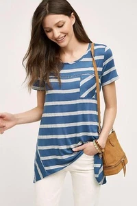 Top Anthropologie Eri + Ali Arco Talla Grande Azul Gris Rayas Borde de Encaje Nuevo Etiqueta $68 - Imagen 1 de 4