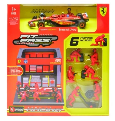 MODELLINO AUTO STATICO BURAGO DIORAMA PIT STOP 2024 FERRARI SF-24 SAINZ 1:43 - Immagine 1 di 4