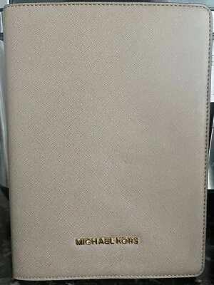 NWT Michael Kors Saffiano Leather Gray iPad Mini/Tablet Case With Gold Tone Logo - Image 1 of 3