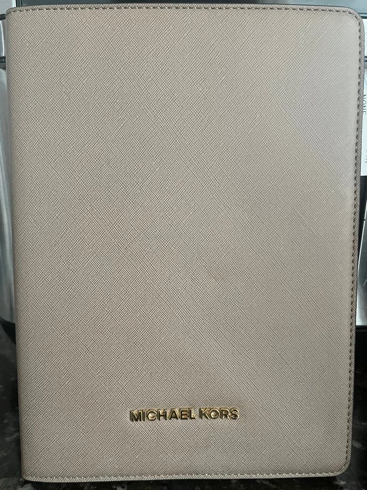 NWT Michael Kors Saffiano Leather Gray iPad Mini/Tablet Case With Gold Tone Logo - Image 1 of 3
