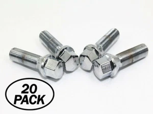 20 14x1.5 28mm Chrome Lug Bolts Audi Mercedes BMW Bentley Volkswagen Porsche - Picture 1 of 3