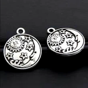 CRESCENT MOON SUN STAR SUN Charm on DIAMOND Cut 925 Silver 18" Necklace Women - Picture 1 of 5