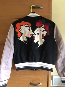 MSGM Wool Black/Tan Bomber Jacket Women S Pre-owned Back Graphic - Picture 1 of 11