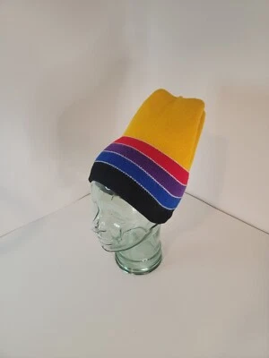 WigWam Estilo Lana Esquí Invierno Equipo Tejido Gorro Sombrero Rayas Amarillas Arco Iris Negro Foto 1 de 4