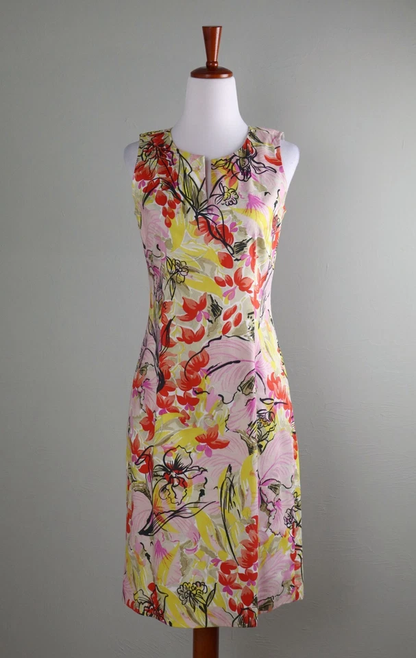 LEGGIADRO $495 Floral Printed V-Neck Sleeveless Cotton Sheath Dress Size 2 - Изображение 1 из 4