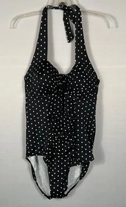 Trajes de baño para todos de una pieza para mujer 18 negro marfil lunares con aros halter nuevo con etiquetas - Imagen 1 de 7